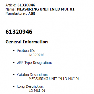 ABB LD MUI-01 61320946C MEASURING UNIT